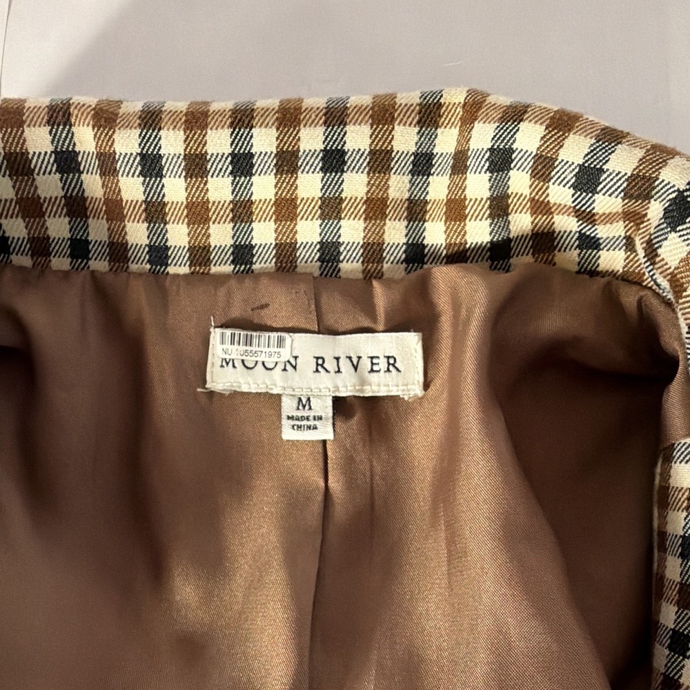 Moon River Women's Check Double-Breasted Lined Blazer Brown Beige M - Picture 6 of 13